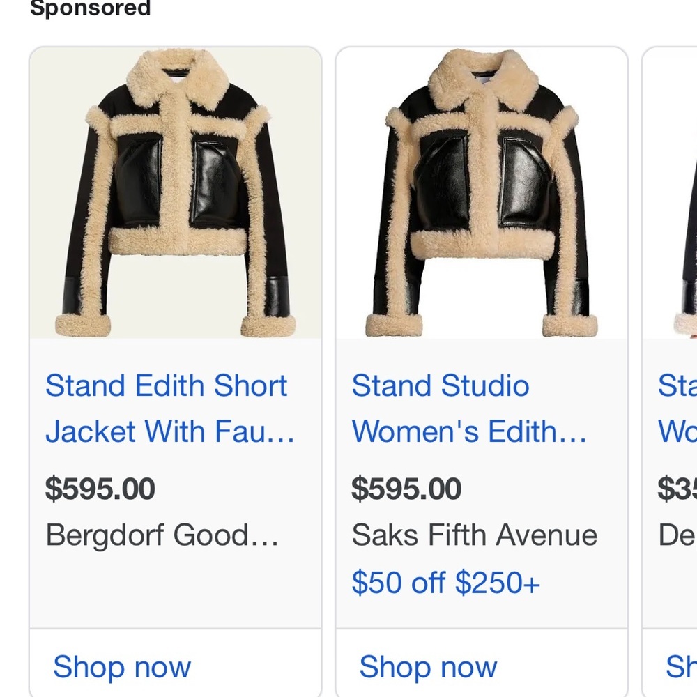 Stand Studio Black Faux Leather Shearling Edith Jacket Cropped 6/42 IT - Picture 5 of 5
